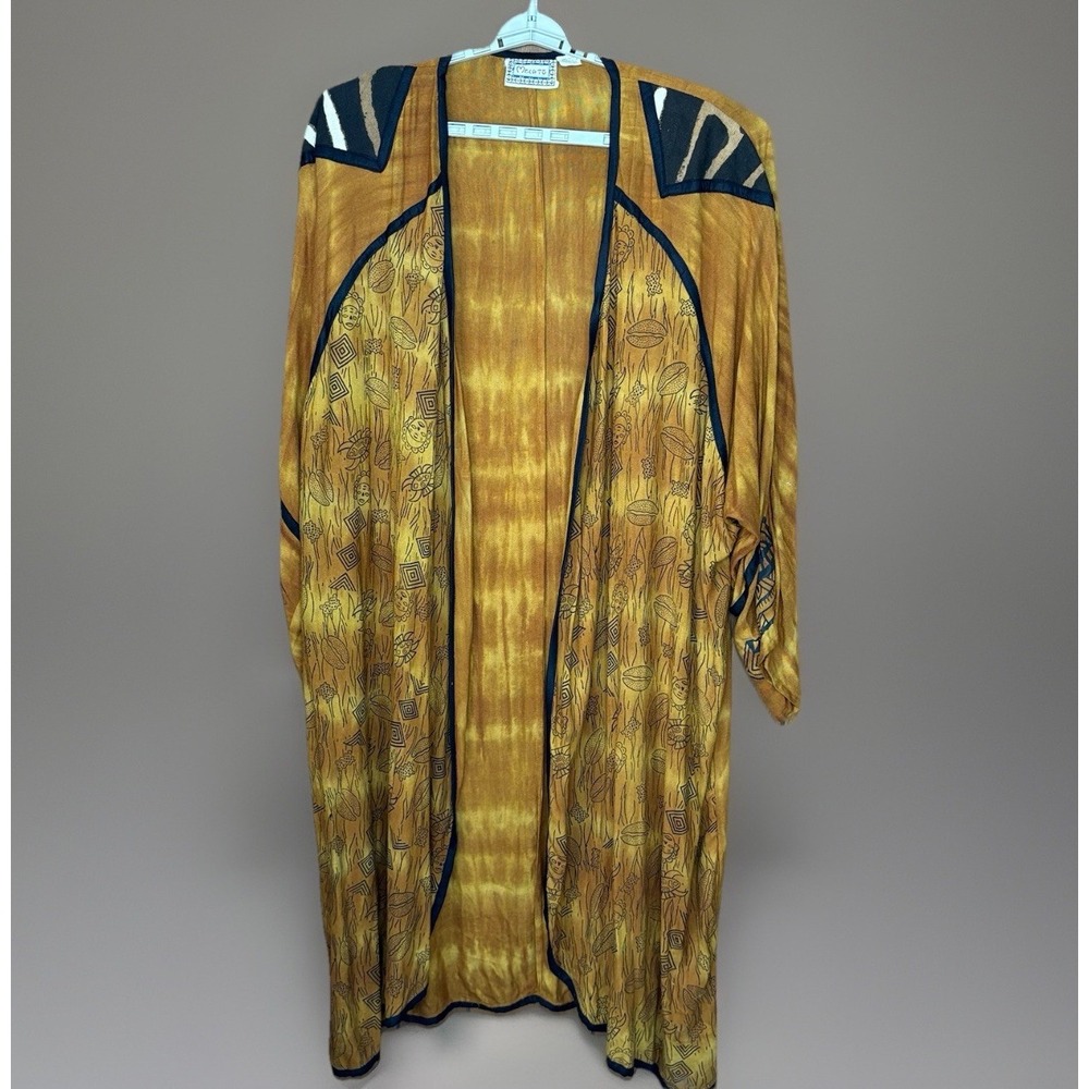 Vintage‎ Molato Kimono Duster Women L Gold Black Tribal Boho Festival Fairy Y2K